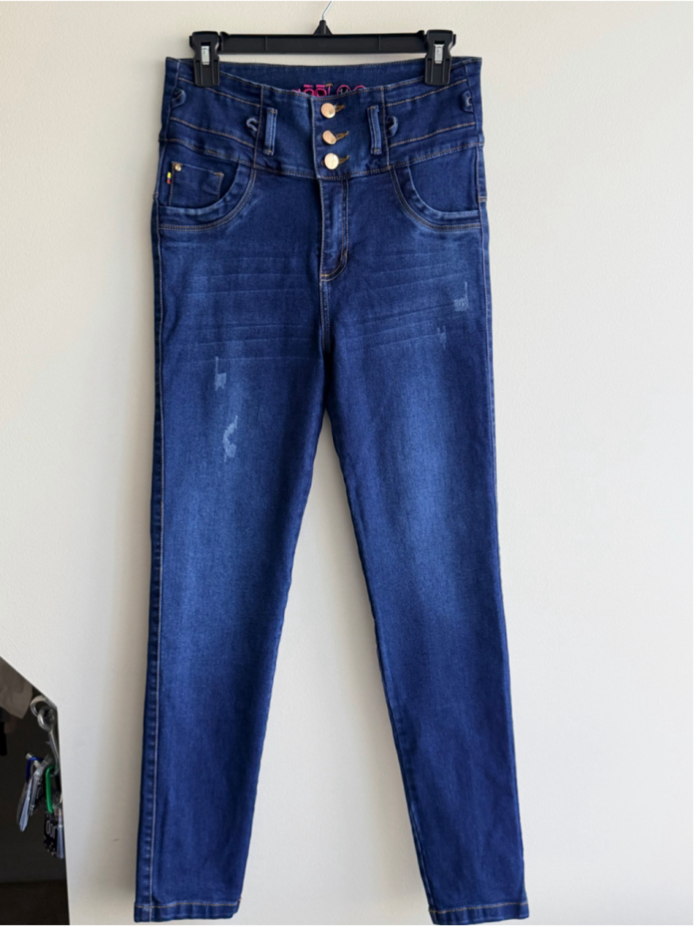 Waoöl Jeans Colombian Size 14 High Rise Triple Button Skinny Levanta Cola
